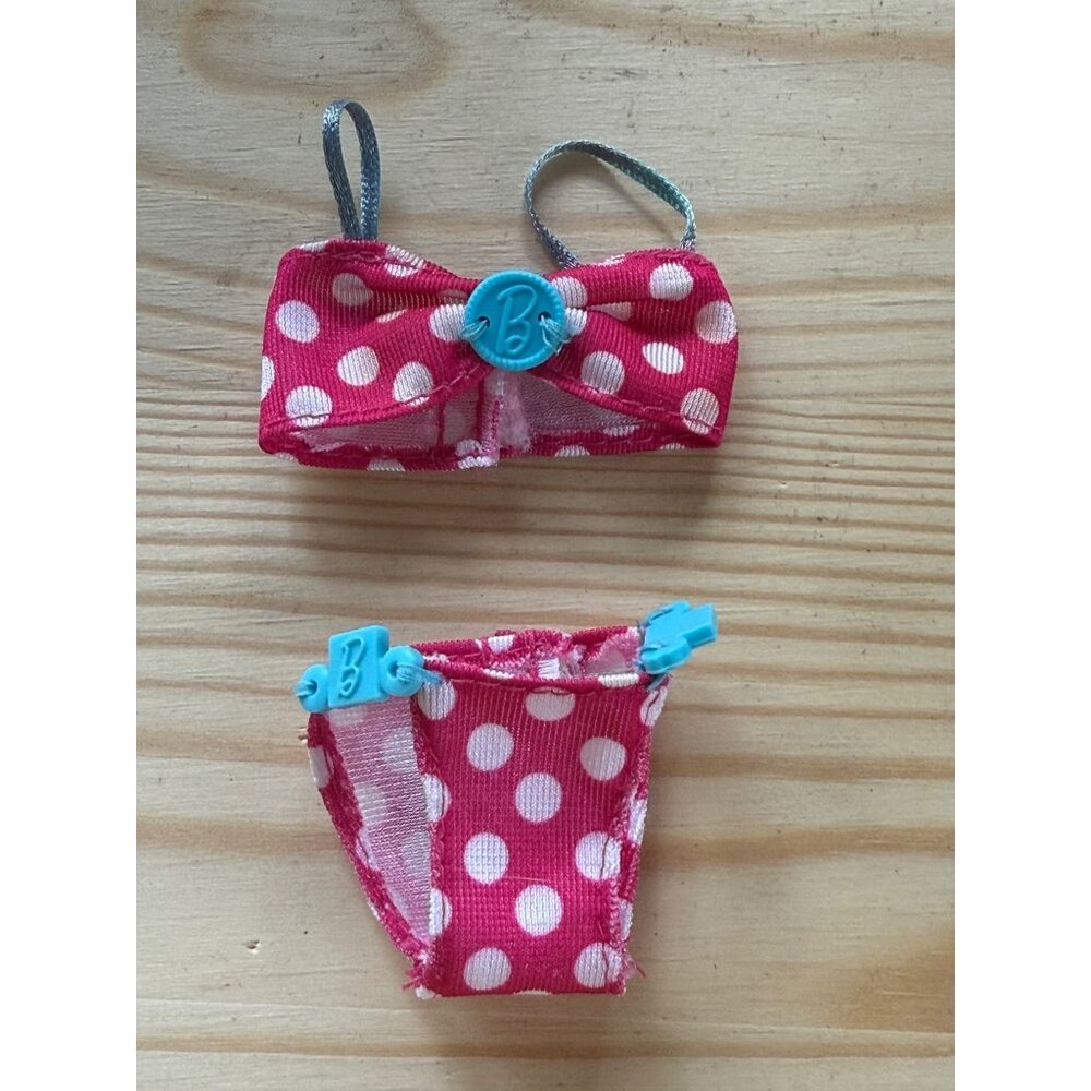 Barbie Red & White Polka Dot Bikini Set With Blue "B" Logo Accents For Dolls